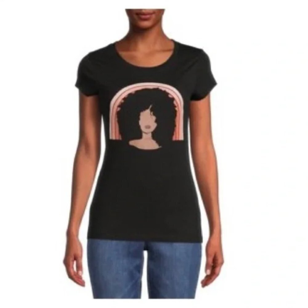 Wound Up Rainbow Lady Graphic Tee in Black - Size Medium